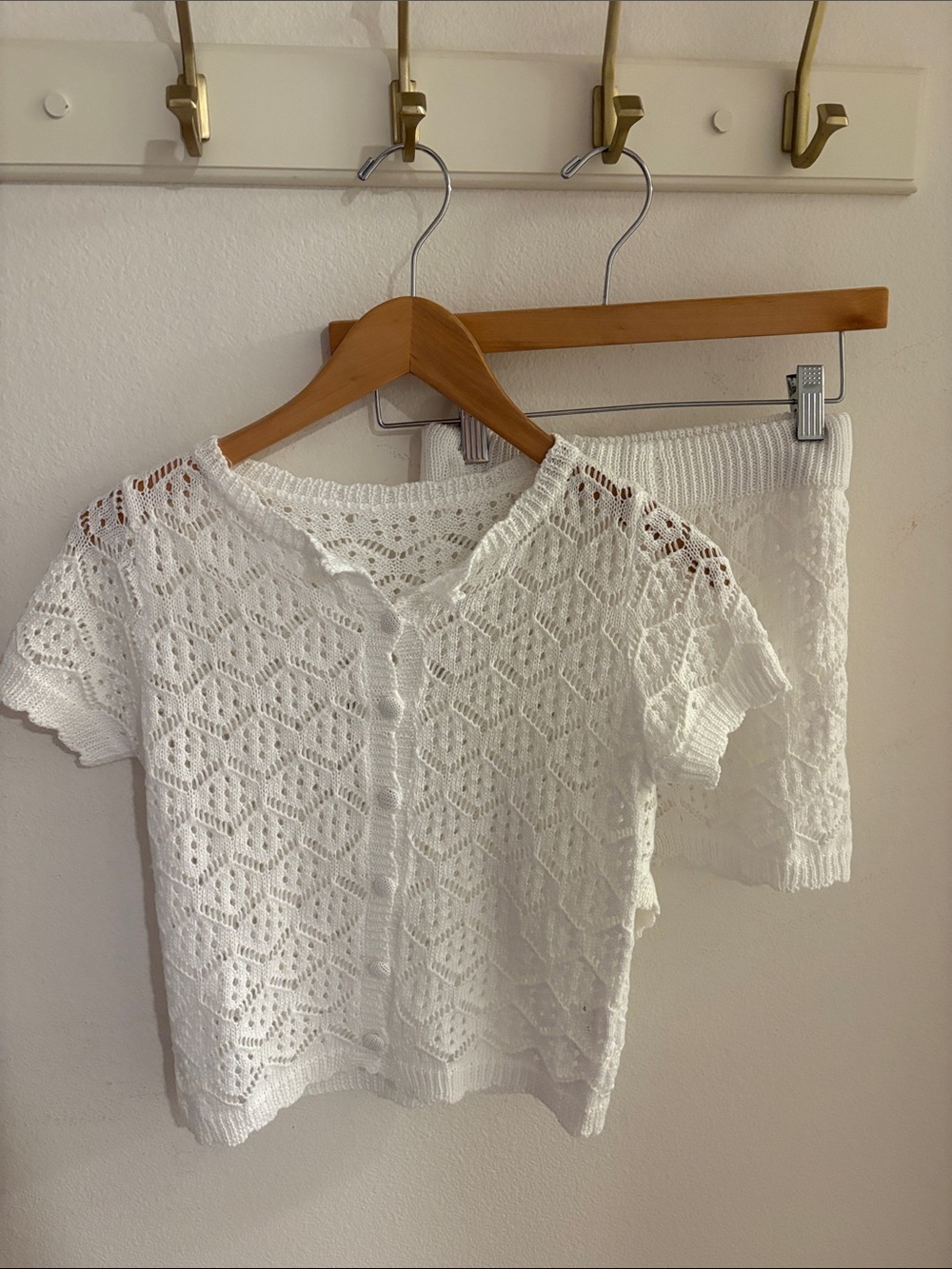 White Crochet Knit Short Sleeve Top for Kids